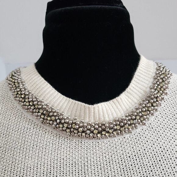 NWT Love by Design Embellished Neckline Split Back Cream Knit Sweater Large - Picture 5 of 12